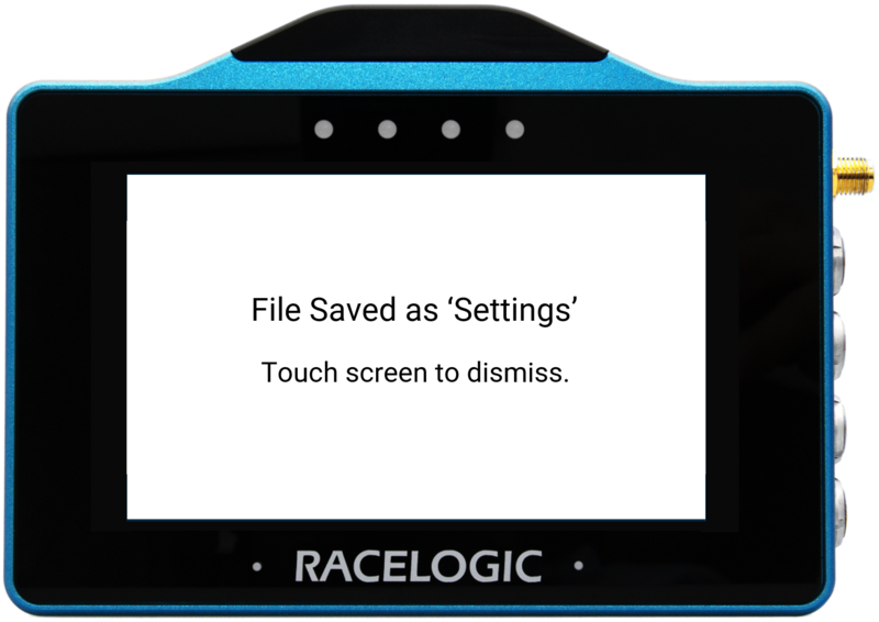 VBOX Touch displaying the File Saved confirmation screen in the VBOX Touch MFD App.