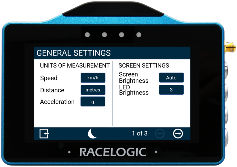 VBOX Touch displaying the General Settings - Units/Screen Screen in the MFD App.