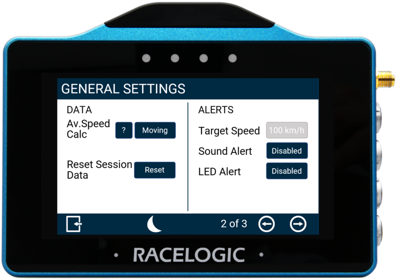VBOX Touch displaying the second General Settings screen in the MFD App.