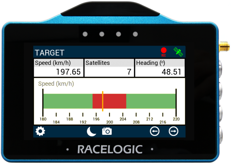 VBOX Touch displaying the Target screen in the MFD App.