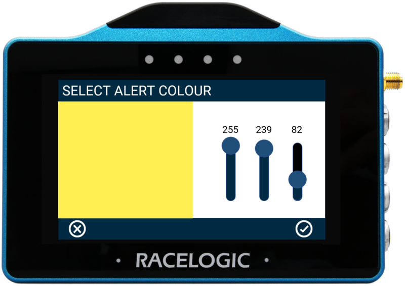 VBOX Touch displaying the Select Alert Colour screen in the MFD App. 