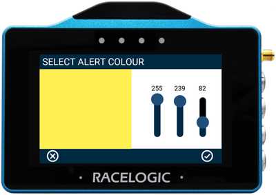 VBOX Touch displaying the Select Alert Colour screen in the MFD App. 