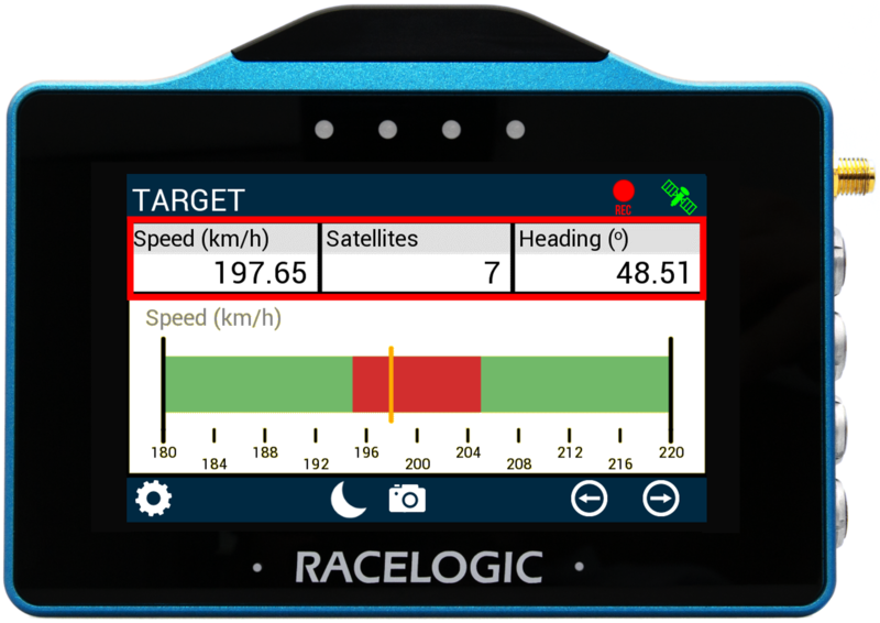 VBOX Touch displaying the Target screen in the MFD App, with the Numerical Elements highlighted.