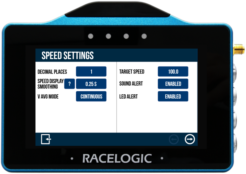 VBOX Touch displaying the Speed Settings screen.