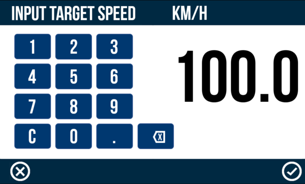 VBOX Touch Speed Settings Target Keypad