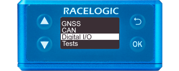 Illustration of the Main menu on the Front Panel of a VBOX Speed Sensor with Digital I/O highlighted.