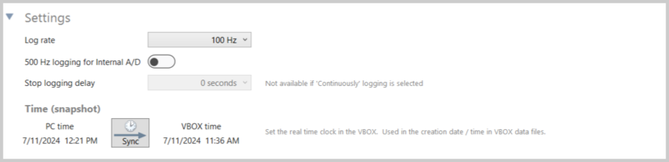 Screenshot from VBOX Setup software.