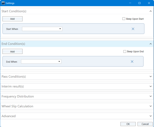 Example of the Settings dialogue for a new test in VBOX Test Suite.