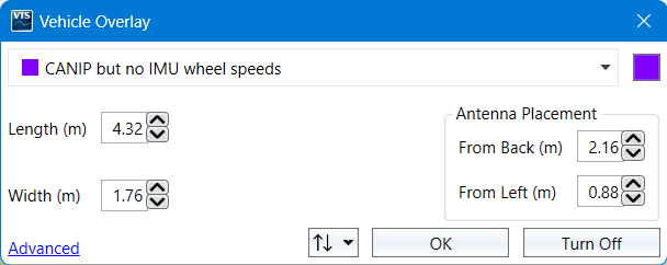 Vehicle Overlay dialogue in VBOX Test Suite.