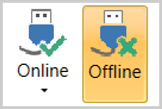Online and Offline buttons in VBOX Test Suite.