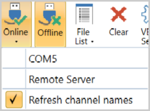Online dropdown list in VBOX Test Suite.