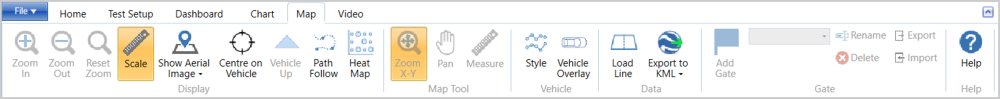VBOX Test Suite ribbon with the Map tab open.
