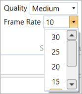 Frame Rate dropdown in VBOX Test Suite.