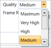 Quality dropdown in VBOX Test Suite.