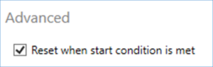 Reset when start condition is met option under Advanced in VBOX Test Suite Brake Tests.