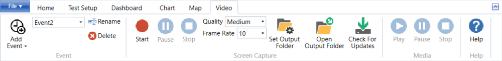 VBOX Test Suite ribbon with the Video tab open. 