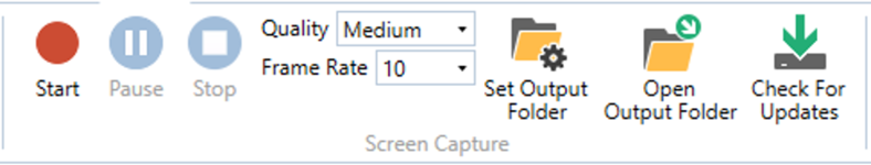 Screen Capture section of the Video Tab in the VBOX Test Suite Ribbon.
