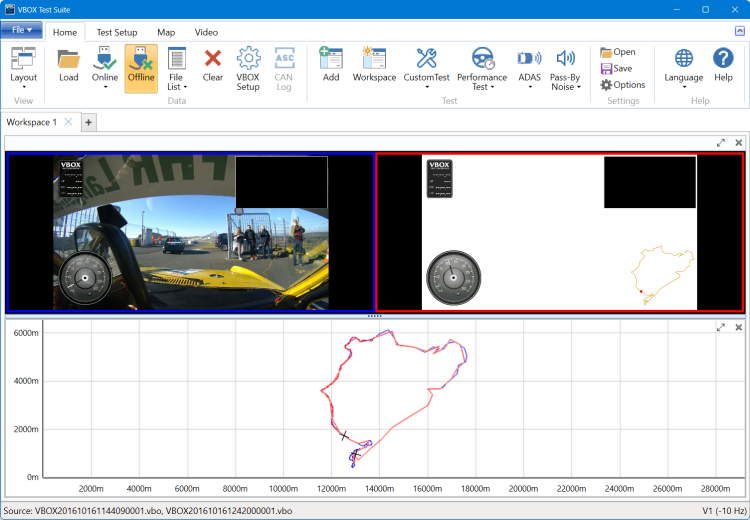 Workspace in VBOX Test Suite with 2 video files loaded. 