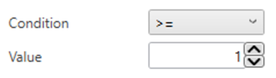 Screenshot of setting the Condition to 'greater than or equal to'  and a value of one.