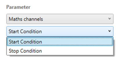 Screenshot of the Maths Channel parameter drop down and Start Condition highlighted.
