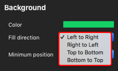Screenshot of the Background settings with the fill direction dropdown list of options displayed.