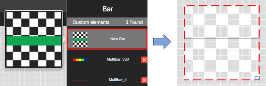 Images depicting how to add a new Bar Graph element.