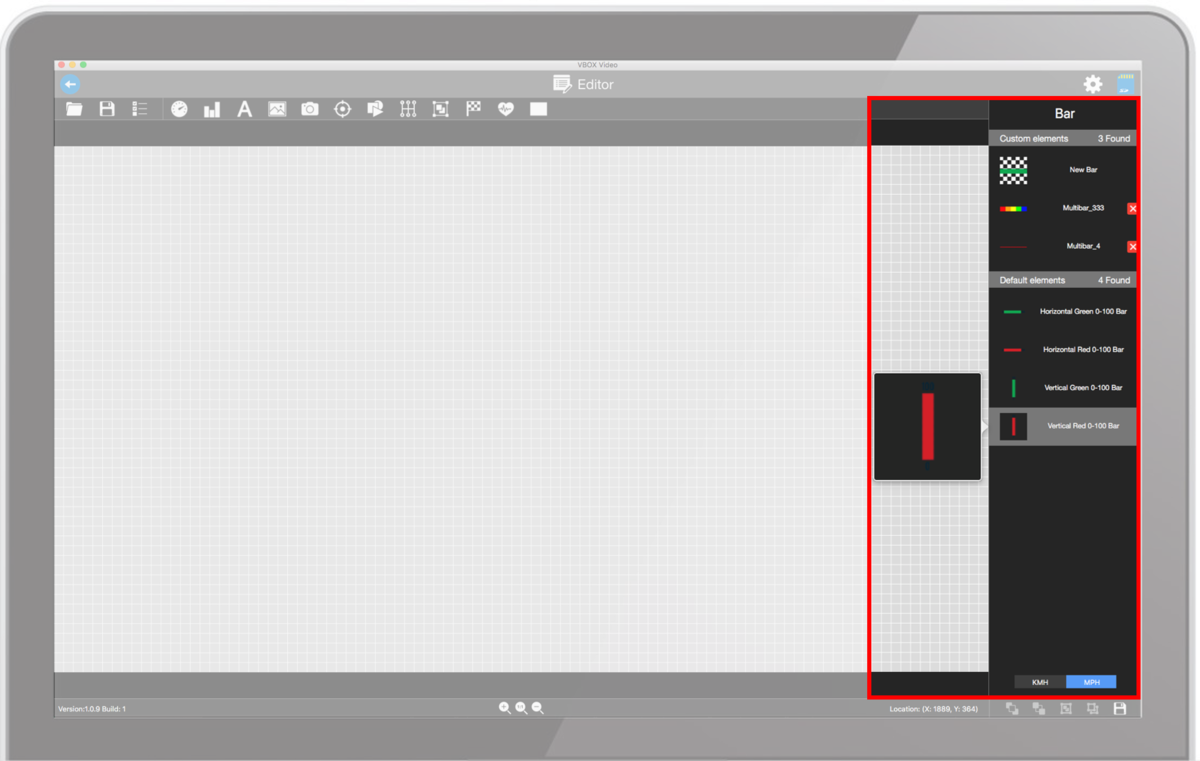 Screenshot of the software with the Bar Graph settings pane highlighted on the right hand side.