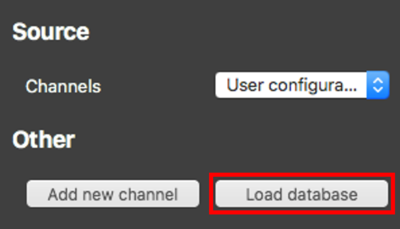 Screenshot of the Source settings with the Load Database button highlighted.