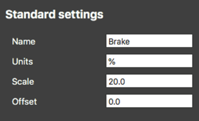 Screenshot of the Standard settings changed to show Brake %.