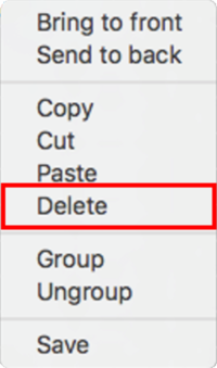 Screenshot of the Elements menu with Delete highlighted.