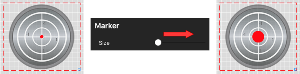 Images depicting how to change the size of the marker using a slider within the Marker settings.
