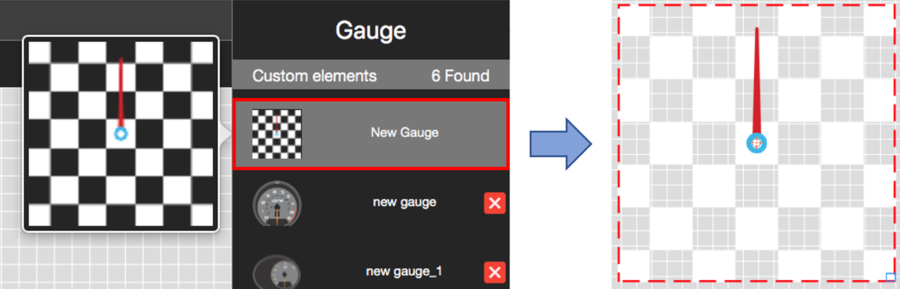 Images depicting how to add a new gauge element.