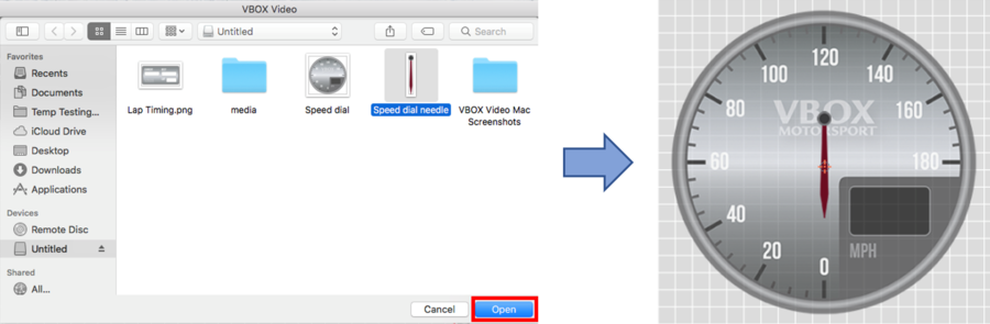 Images depicting how to select a new image for the gauge needle.
