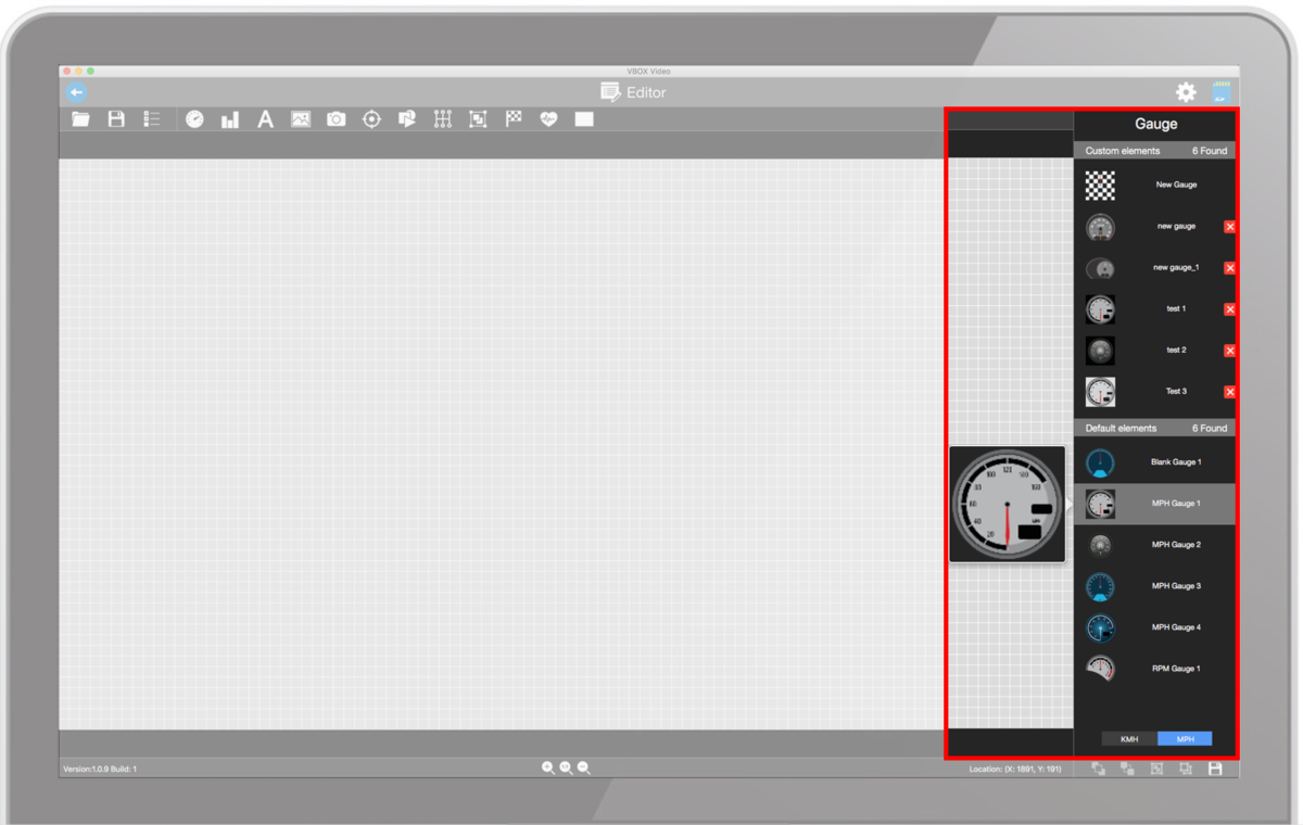Screenshot of the software with the Gauge Settings pane highlighted on the right hand side.