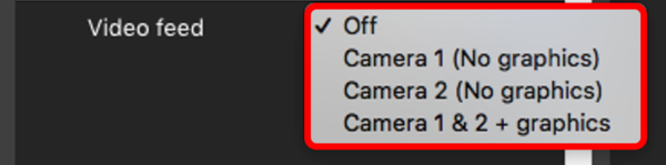 Screenshot of the Video Feed options with Off selected.