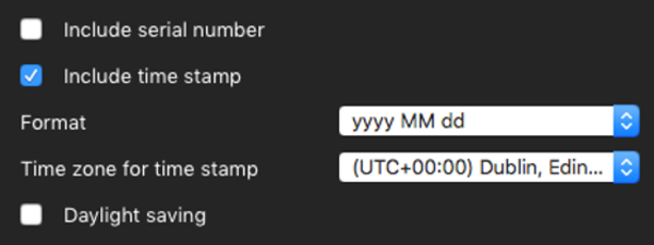 Screenshot of the option to include a time stamp in the logged file name.