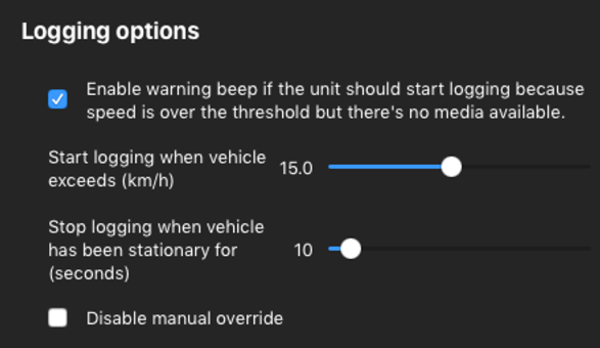 Screenshot of the Logging Options. 