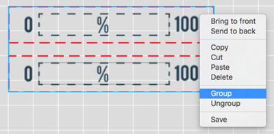 Screenshot of the elements selected and the right click menu with Group highlighted.