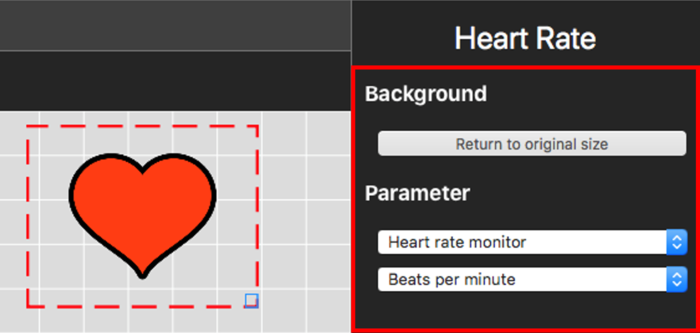 Screenshot of the software with a Heart Rate element added and the Heart Rate Settings pane highlighted on the right hand side.
