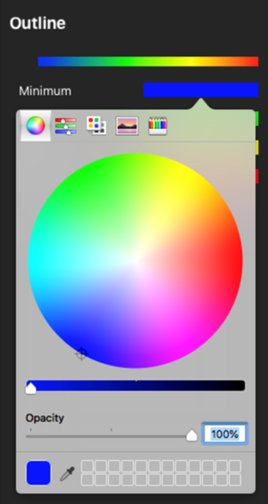 Screenshot of the Outline settings with a colour selector for the minimum value.