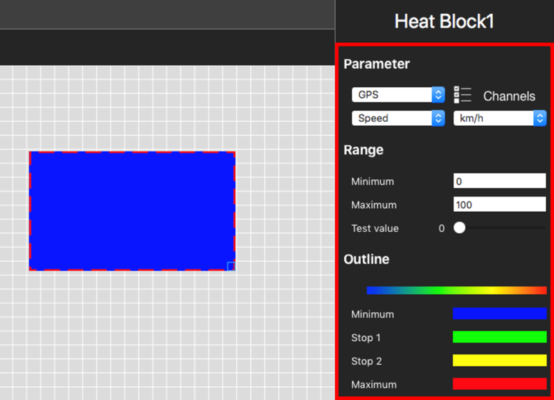 Screenshot of the software with a Heat Block element added and the Heat Block Settings pane highlighted on the right hand side.