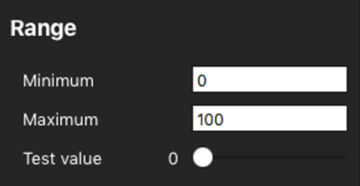 Screenshot of the Range settings with the minimum value set to 0 and the maximum value set to 100.