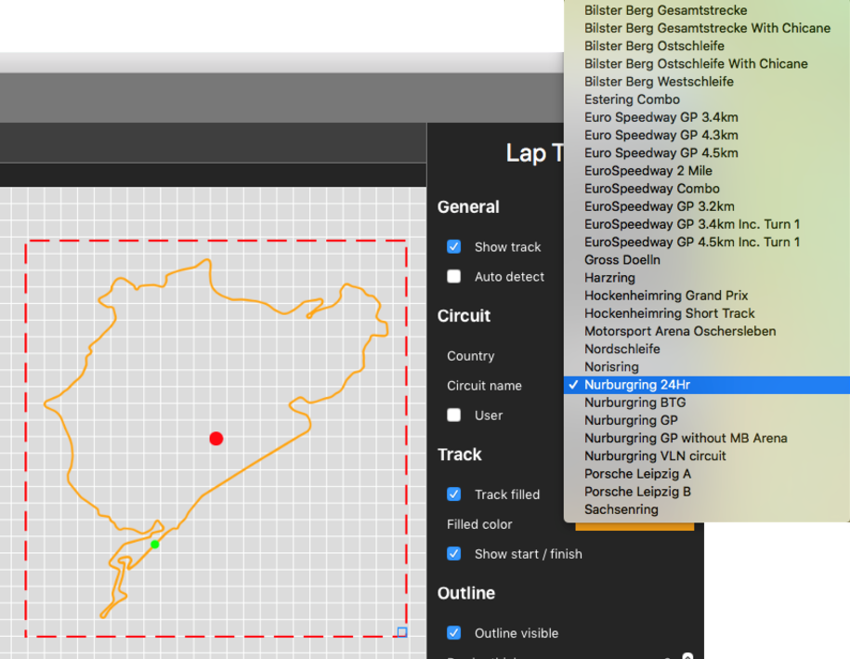 Screenshot of the Fixed Track Map options list.