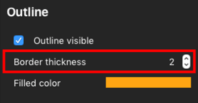 Screenshot of the Outline settings with Border thickness set to 2 and highlighted.