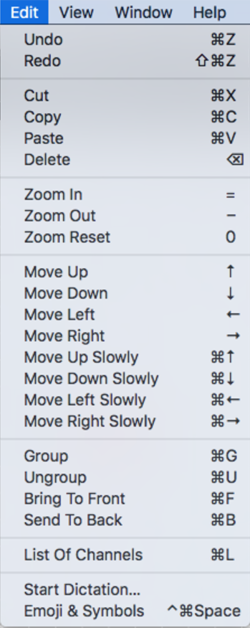 Screenshot of the Edit sub-menu.
