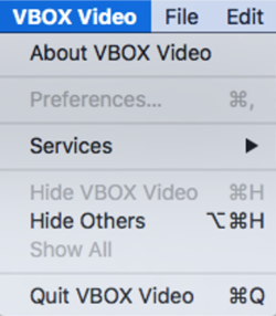 Screenshot of the VBOX Video sub-menu.