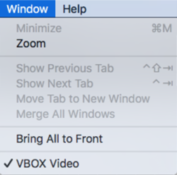 Screenshot of the Window sub-menu.