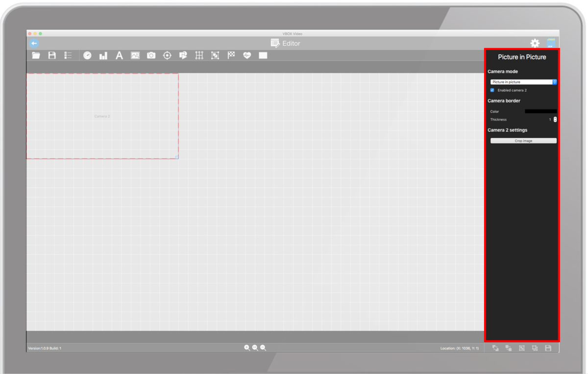 Screenshot of the software with the PiP Settings pane highlighted on the right hand side.