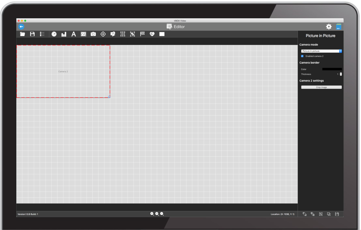 Screenshot of the software with a red framed rectangle present in the top left corner, labelled Camera 2.