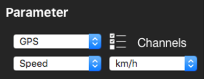 Screenshot of the parameter settings with GPS, Speed and km/h selected.